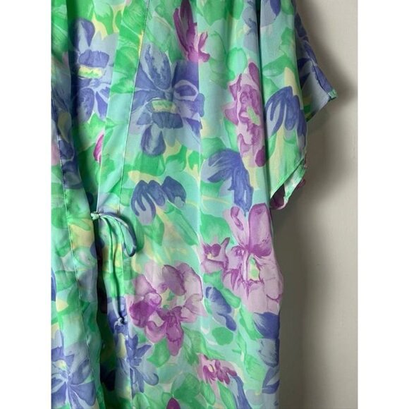 Val Mode Kimono Robe Purple Floral with Belt Short Sleeve Polyester Medium - Picture 10 of 10